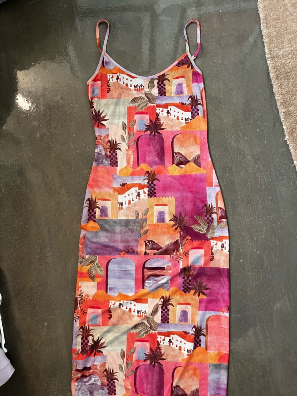 Peppermayo Multicolor Printed Slip Midi Dress - Pink, Orange & Purple